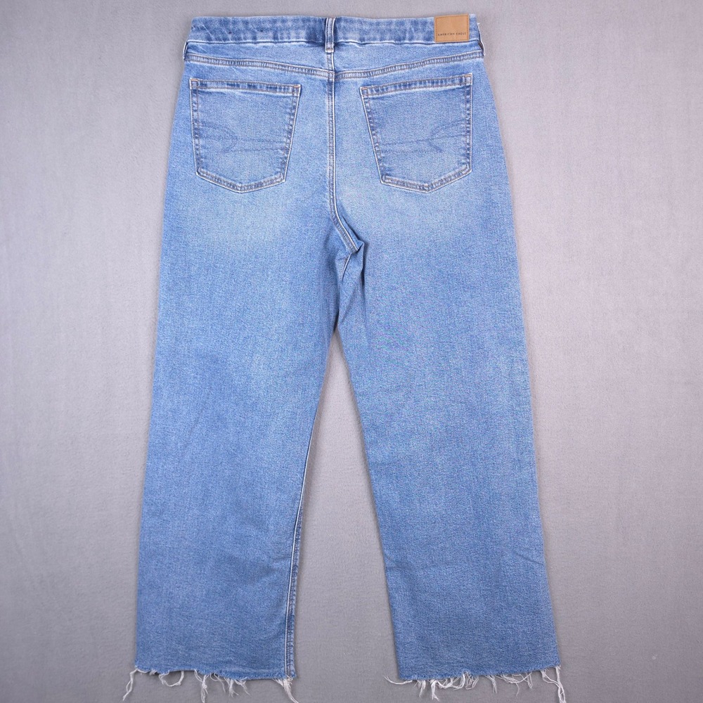American Eagle Stovepipe Jeans High Rise Light Wash Blue 12 Raw Hem Strigid - Picture 5 of 11